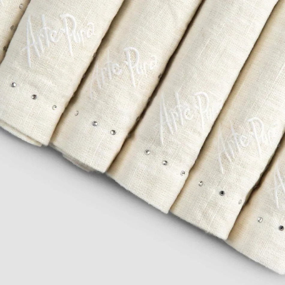 Guardanapos de Linho com Cristais Pretos ou Manteiga, 6 Peças Luxo Italiano - Prezio Viadurini