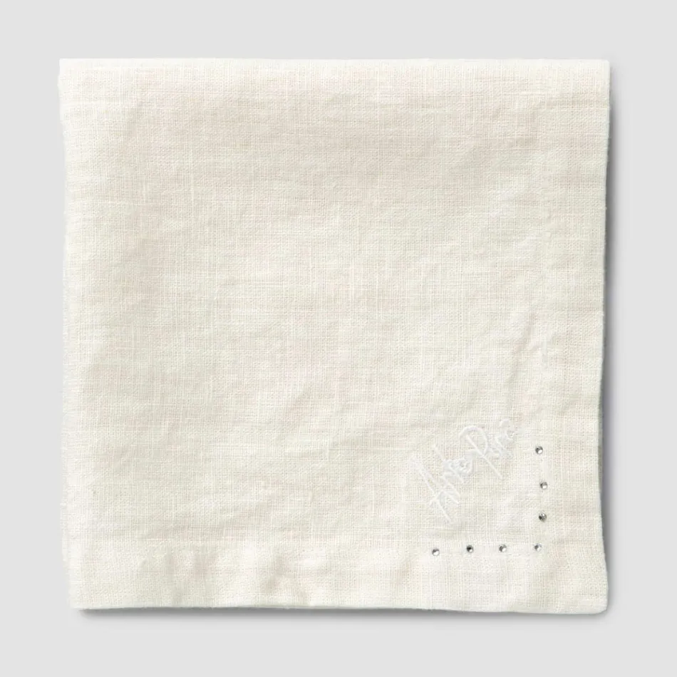 Guardanapos de Linho com Cristais Pretos ou Manteiga, 6 Peças Luxo Italiano - Prezio Viadurini