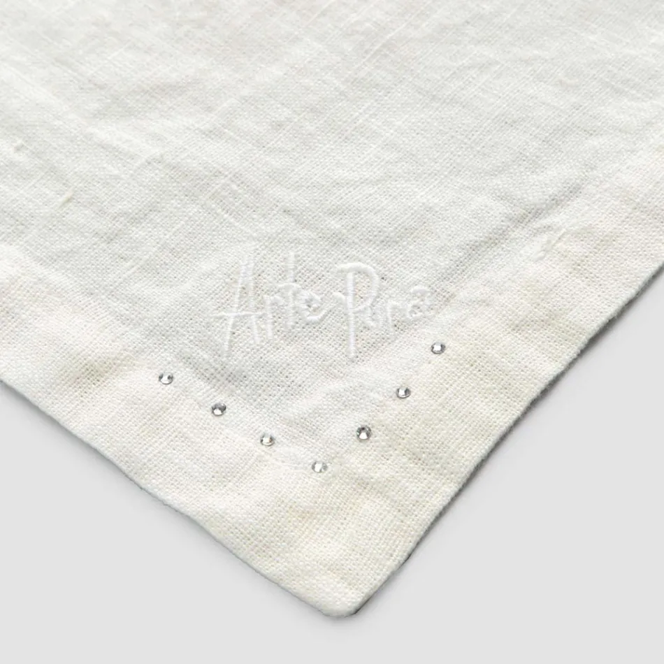 Guardanapos de Linho com Cristais Pretos ou Manteiga, 6 Peças Luxo Italiano - Prezio Viadurini