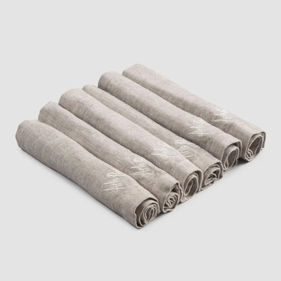 Guardanapos de Linho Pesado com Borda Dobrada, Várias Cores, 6 Peças - Onestini Viadurini