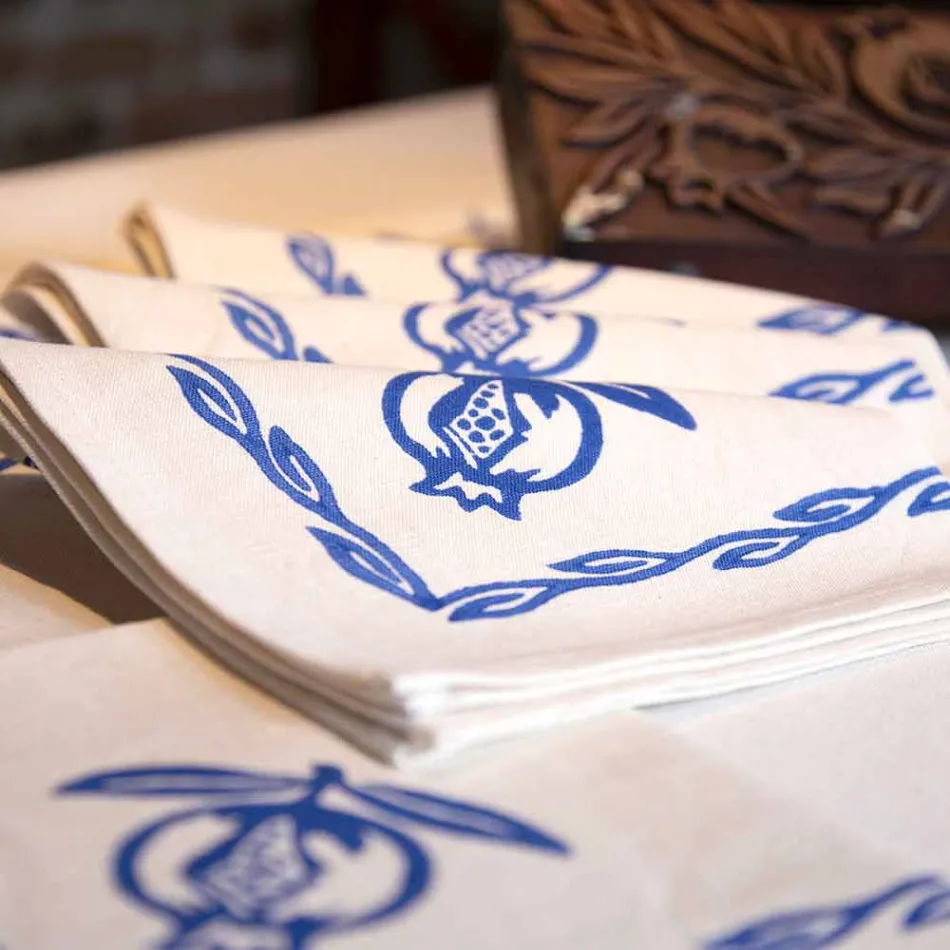 Guardanapo de linho misto com peça única de impressão manual fabricada na Itália - Marcas Viadurini