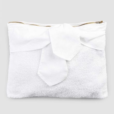 Bolsa cosmética feminina de algodão felpudo com laço, 3 acabamentos e 2 peças - Rozy Viadurini