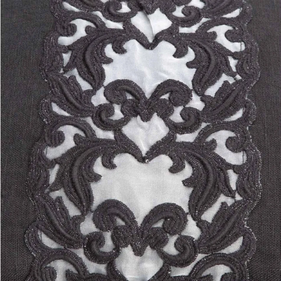 Bolsa cosmética grande de linho e algodão com renda Farnese e zíper, 2 acabamentos - Mike Viadurini