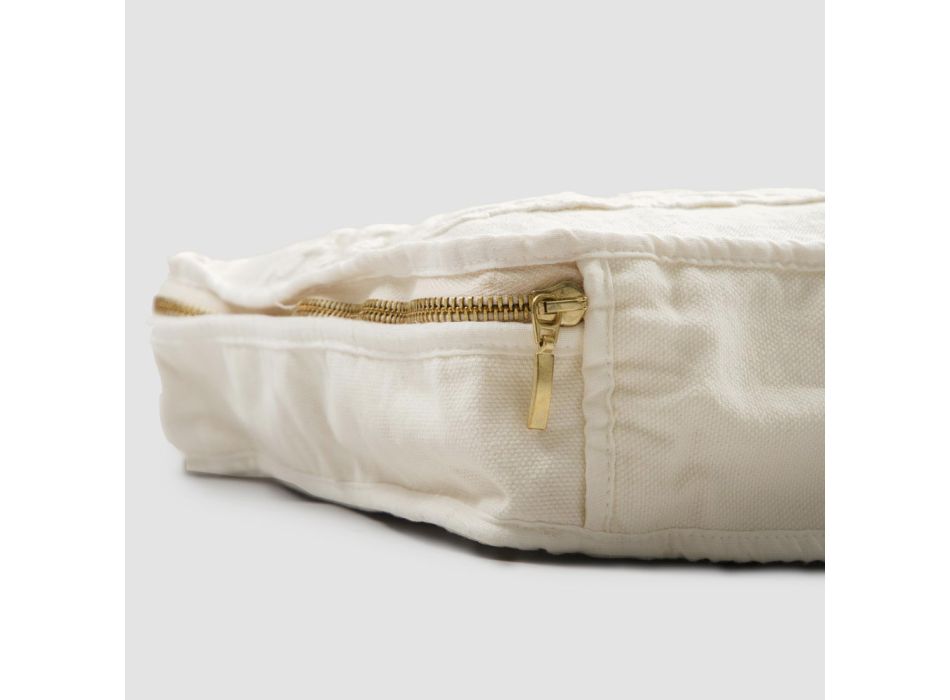 Bolsa cosmética grande de linho e algodão com renda Farnese e zíper, 2 acabamentos - Mike Viadurini