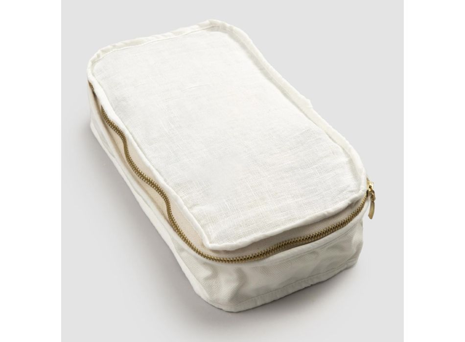 Bolsa de maquiagem feminina em linho e algodão giz ou retrô com zíper - Rippel Viadurini