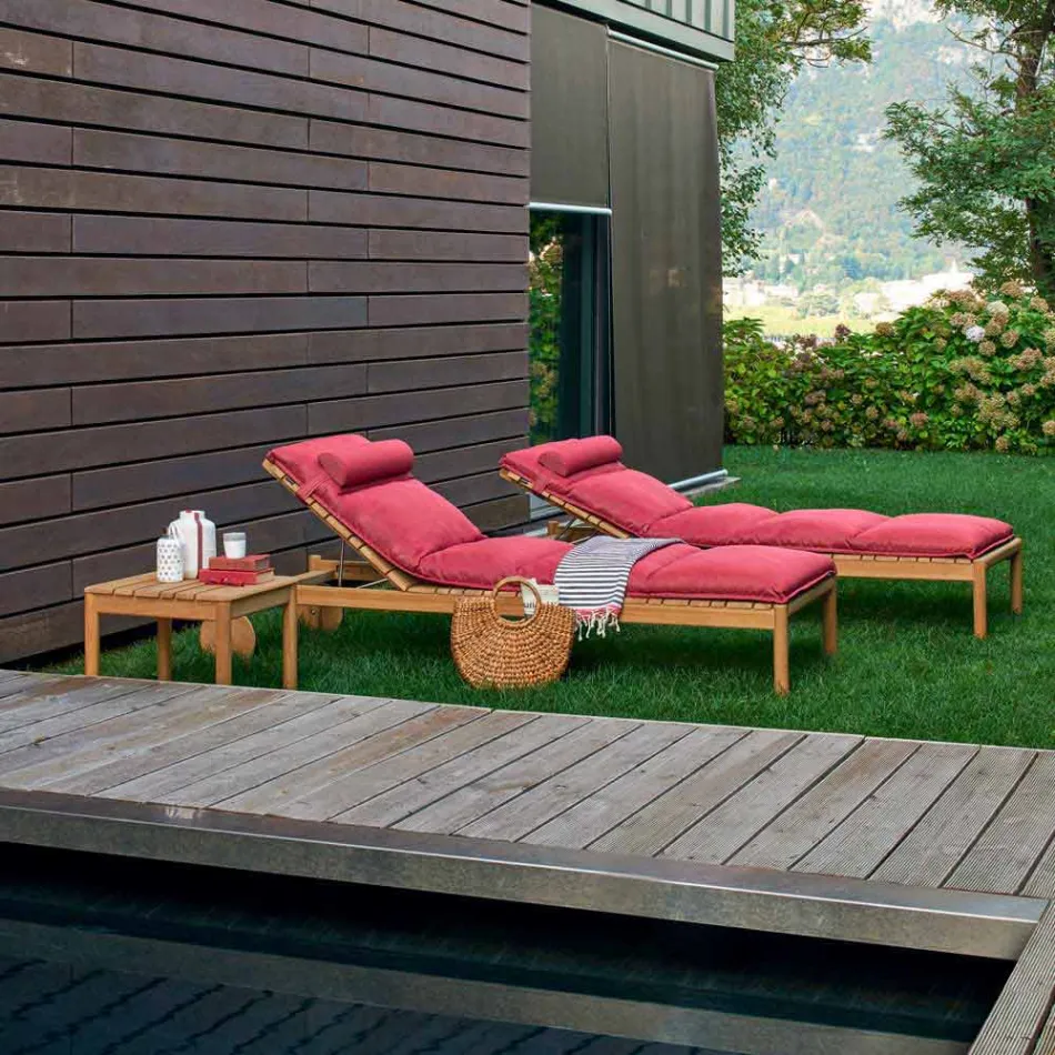 Varaschin Espreguiçadeira de código de barras com rodas para exterior em madeira de teca Viadurini