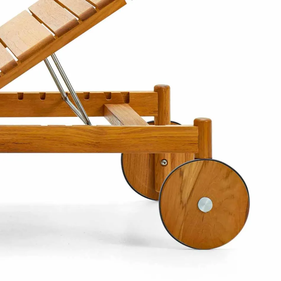 Varaschin Espreguiçadeira de código de barras com rodas para exterior em madeira de teca Viadurini