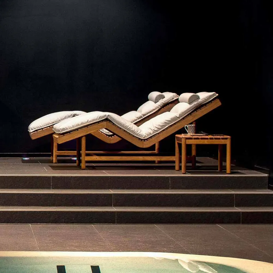 Varaschin Barcode cama de jardim contemporânea / para área interna de teca Viadurini