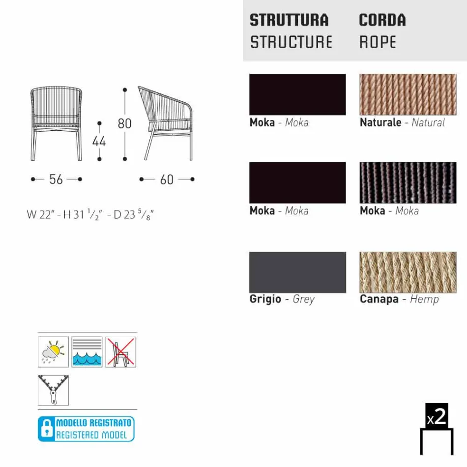 Varaschin Cricket mão-tecido poltrona externa, 2 pcs Viadurini