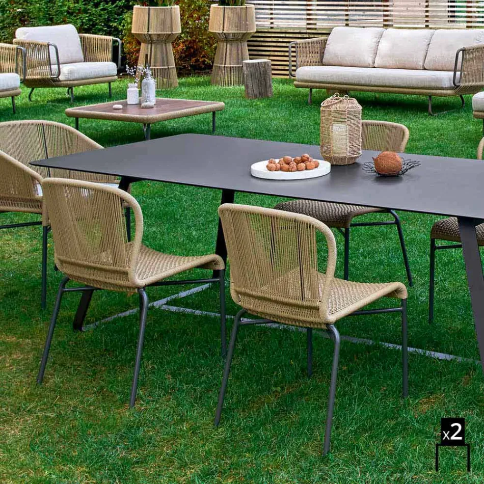 Varaschin Cricket cadeira ao ar livre contemporânea tecidos à mão, 2 pcs Viadurini