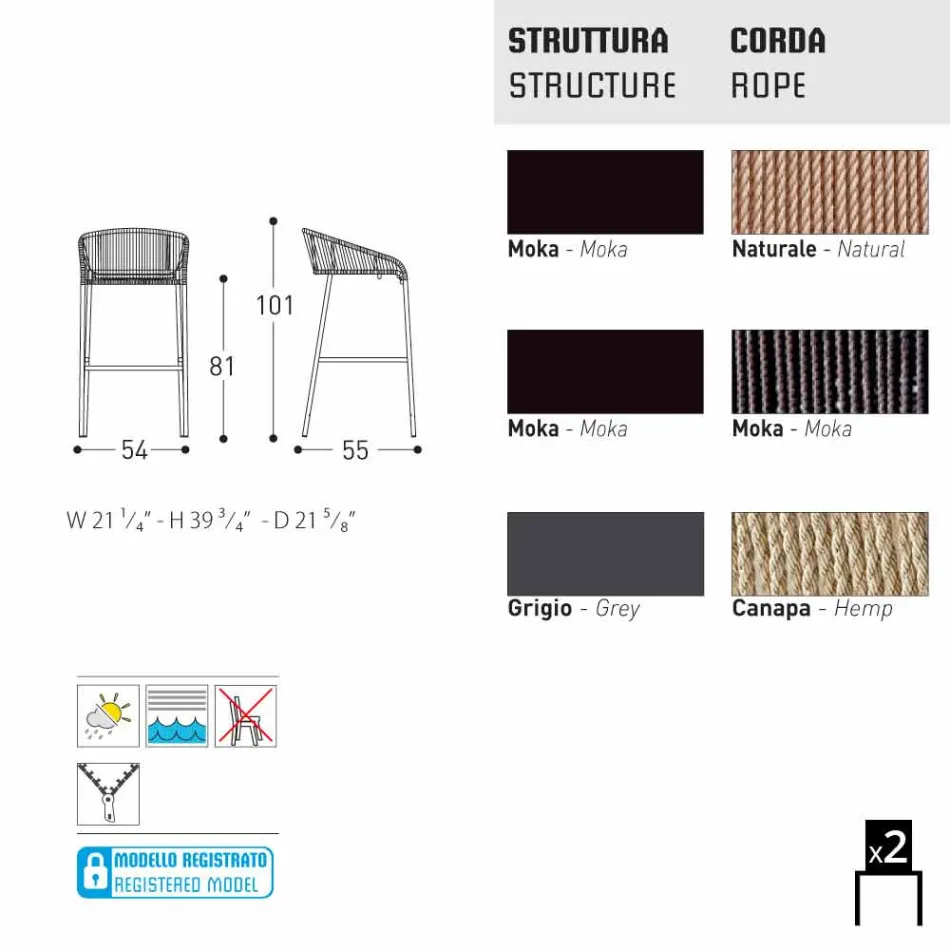 Varaschin Cricket fezes design contemporâneo jardim, 2 peças Viadurini