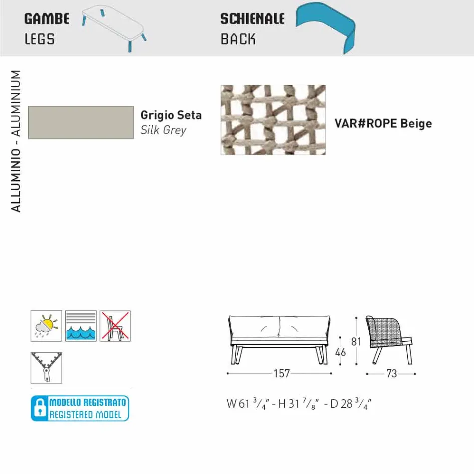 Varaschin Emma sofá de jardim moderno de dois lugares estofado Viadurini