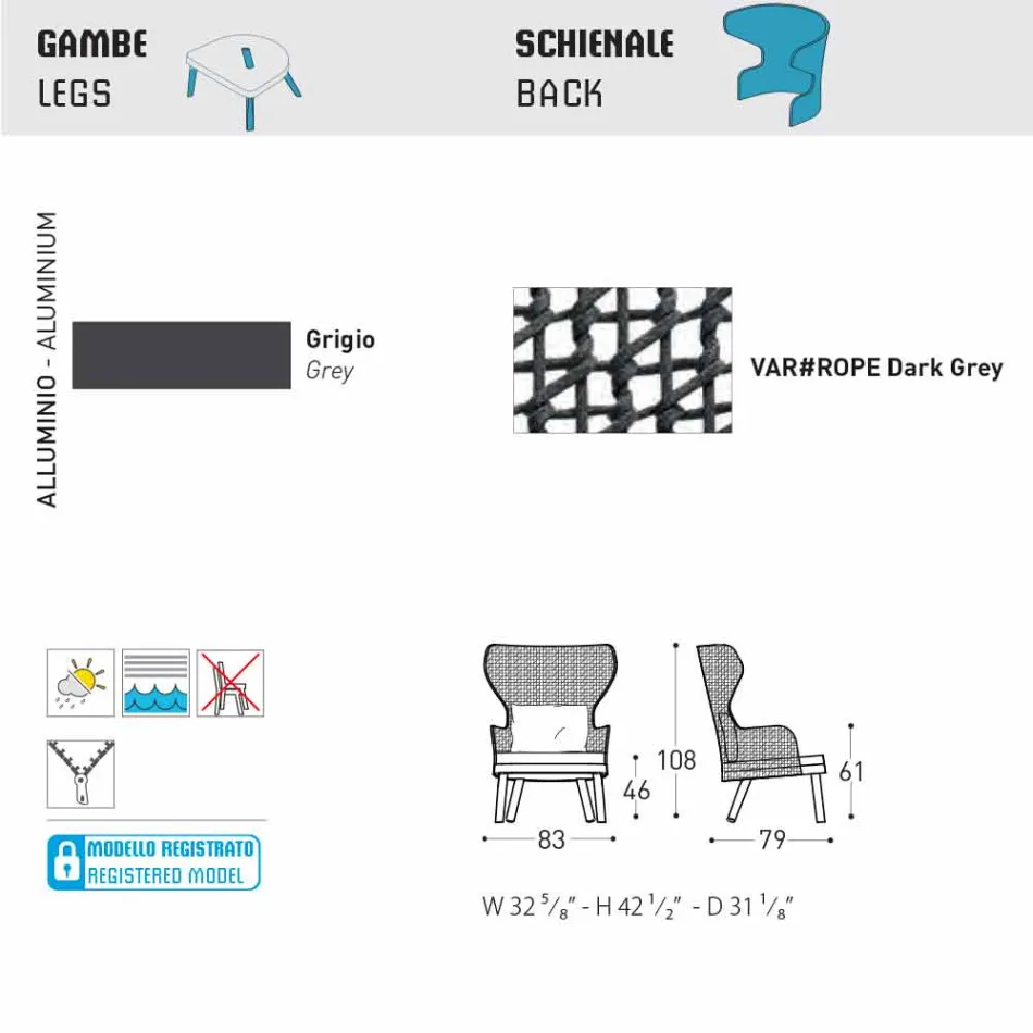 Varaschin Emma poltrona ao ar livre moderna com apoio de cabeça de tecido Viadurini