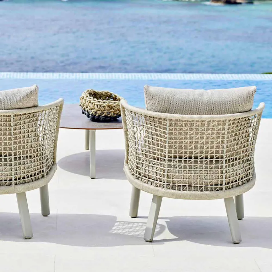 Poltrona de jardim Varaschin Emma estofada em tecido e metal Viadurini