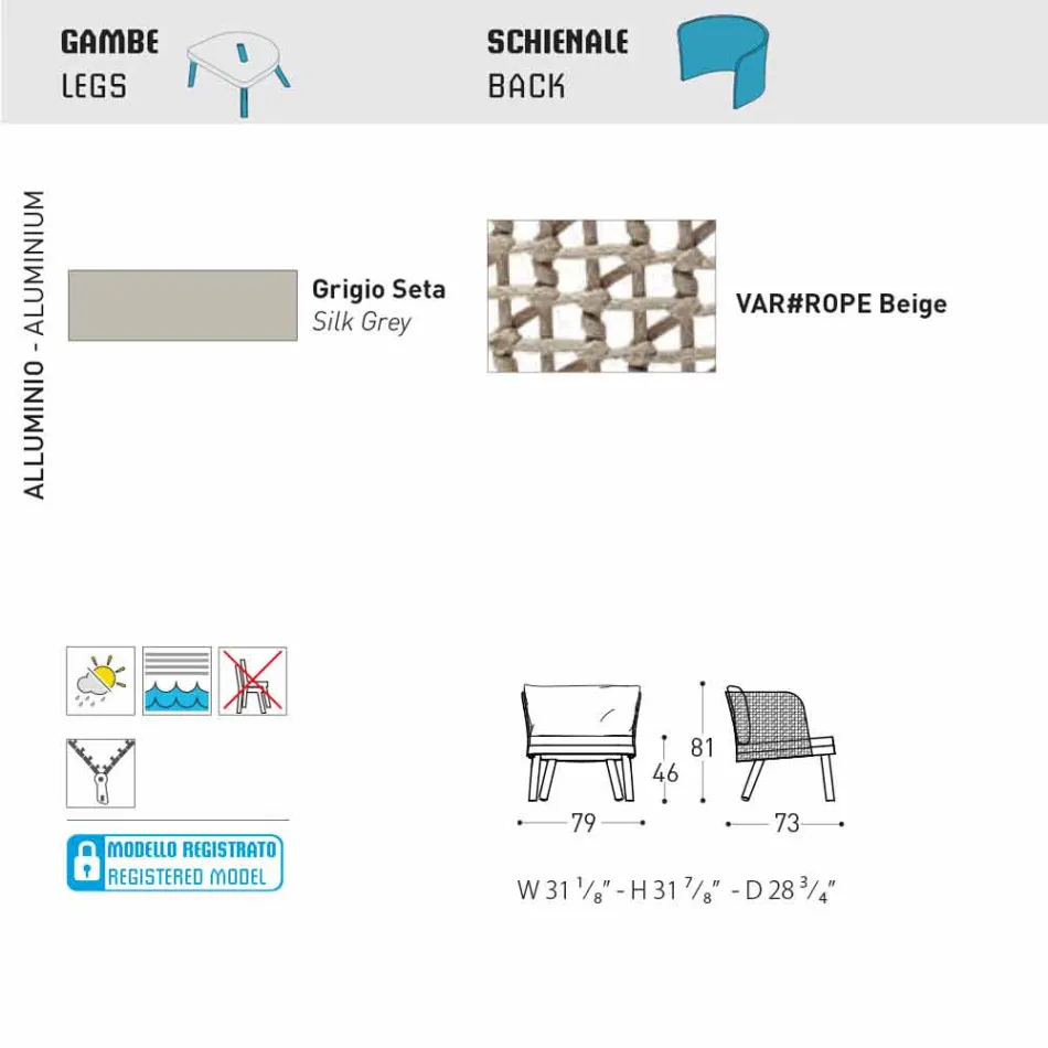 Poltrona de jardim Varaschin Emma estofada em tecido e metal Viadurini
