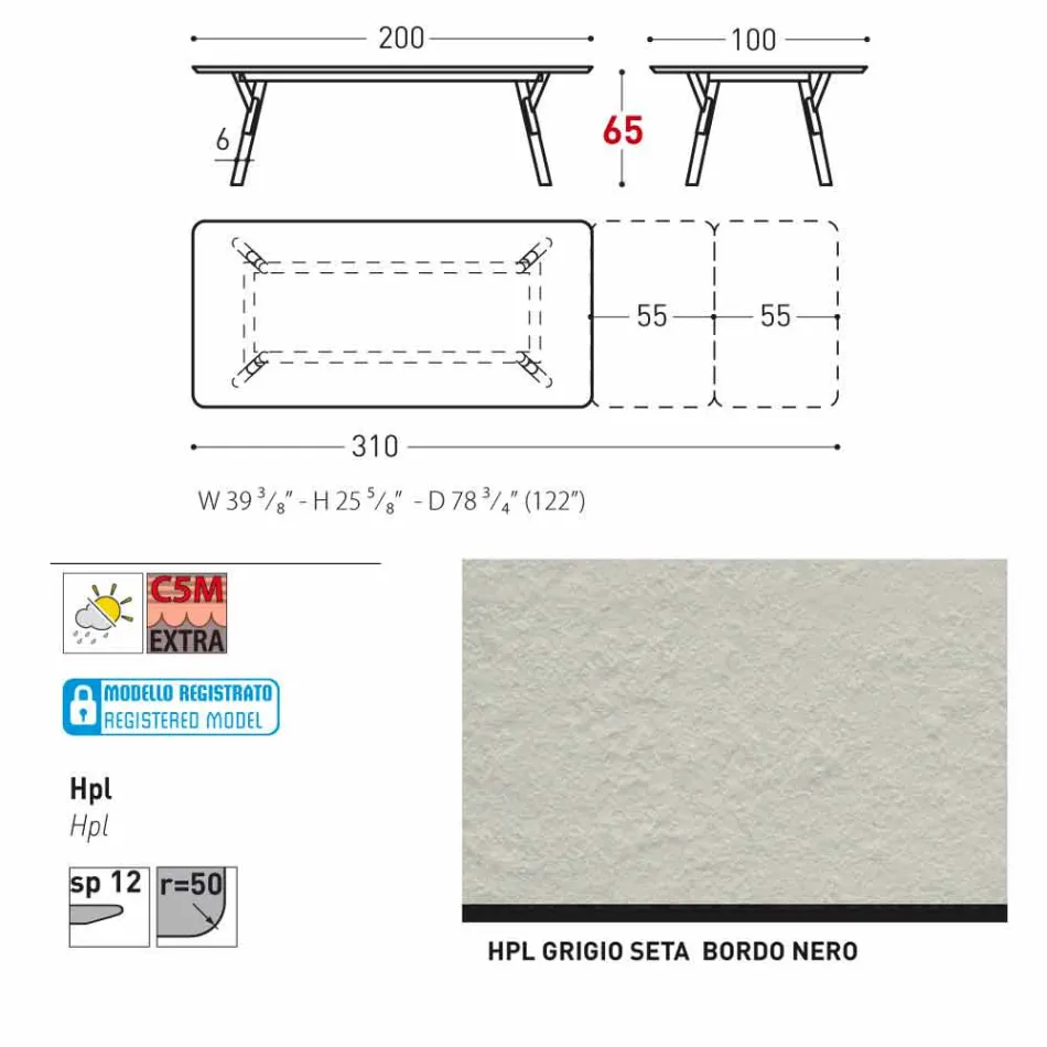 Varaschin Link estendendo mesa de jardim com pernas de teca, H65 cm Viadurini
