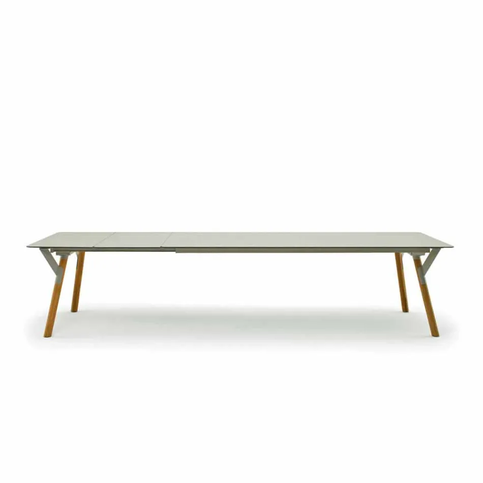 Varaschin Link estendendo mesa de jardim com pernas de teca, H65 cm Viadurini