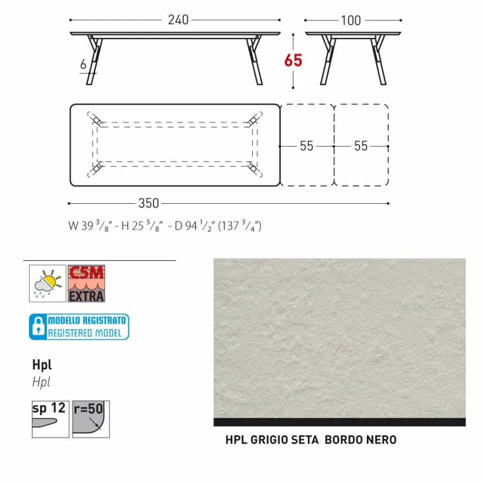 Varaschin Link mesa de jardim extensível H 65 cm, até 350 cm Viadurini