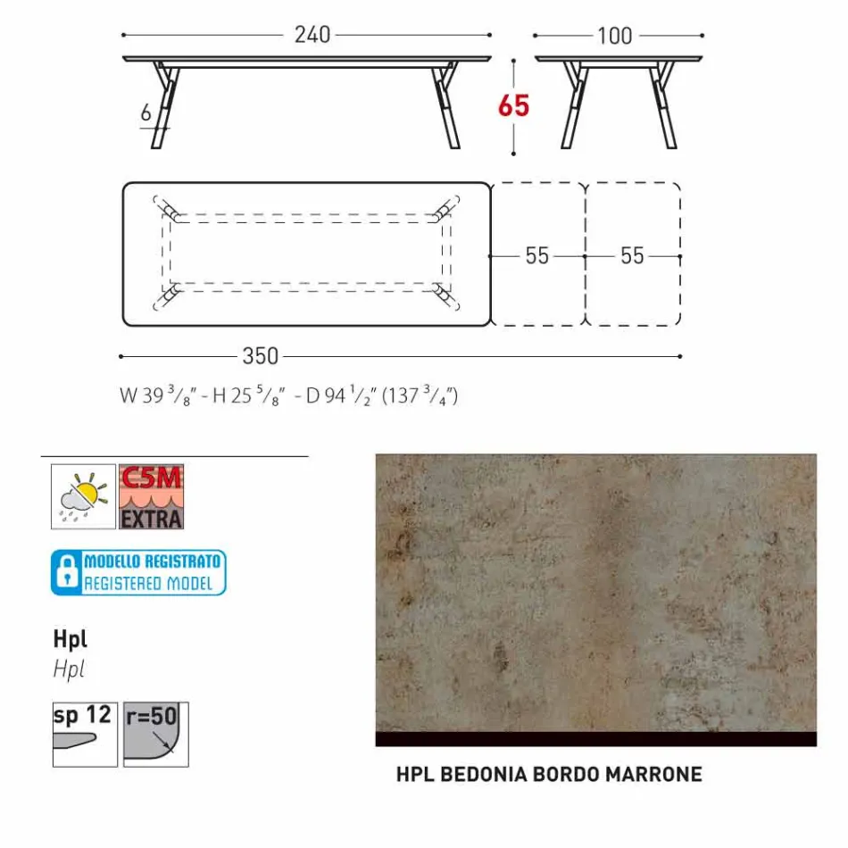 Varaschin Link mesa de jardim extensível H 65 cm, até 350 cm Viadurini