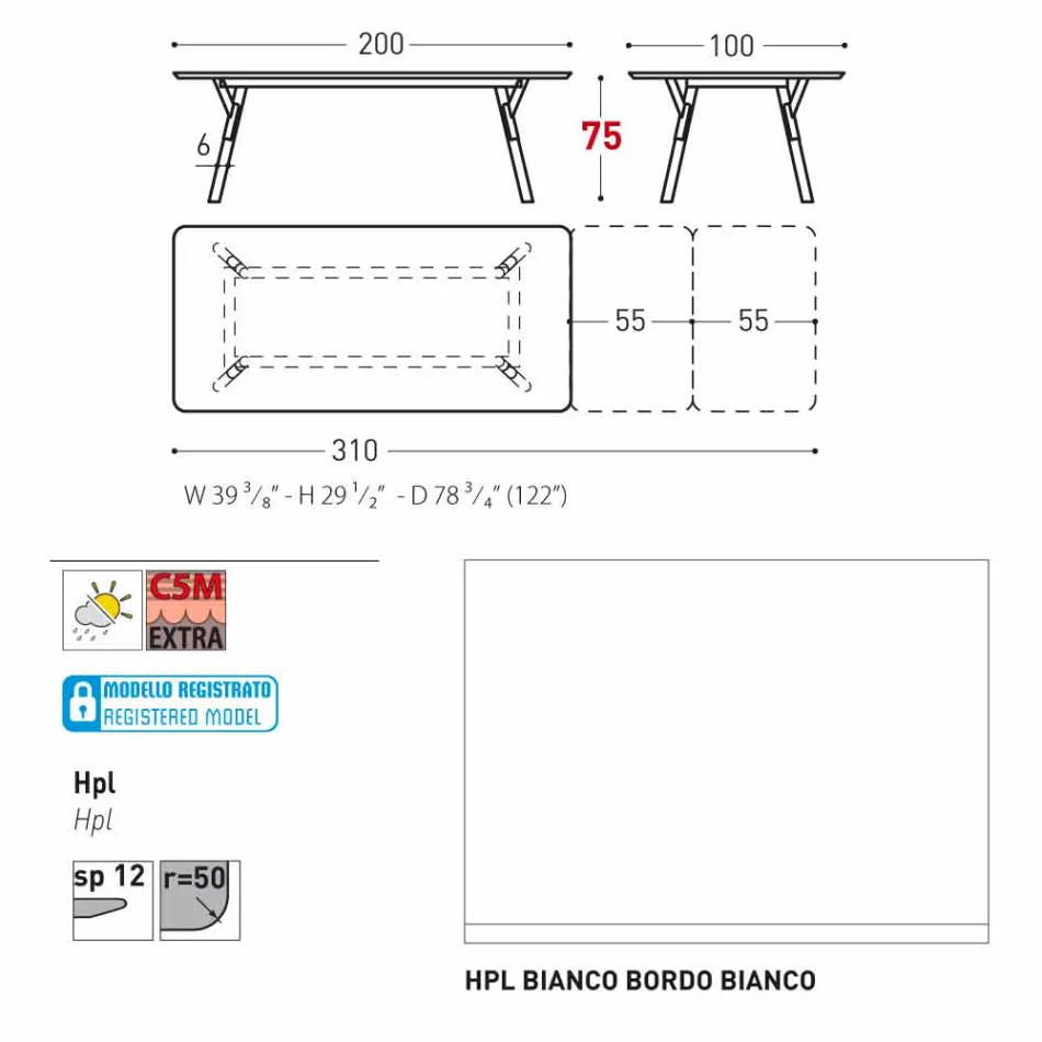 Varaschin Link mesa de jardim extensível com pés de teca, H75 cm Viadurini