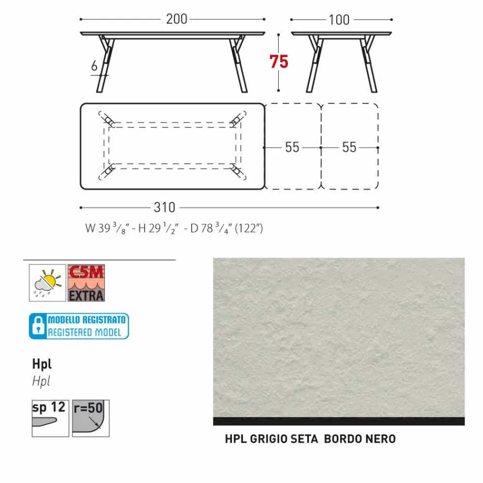 Varaschin Link mesa de jardim extensível com pés de teca, H75 cm Viadurini