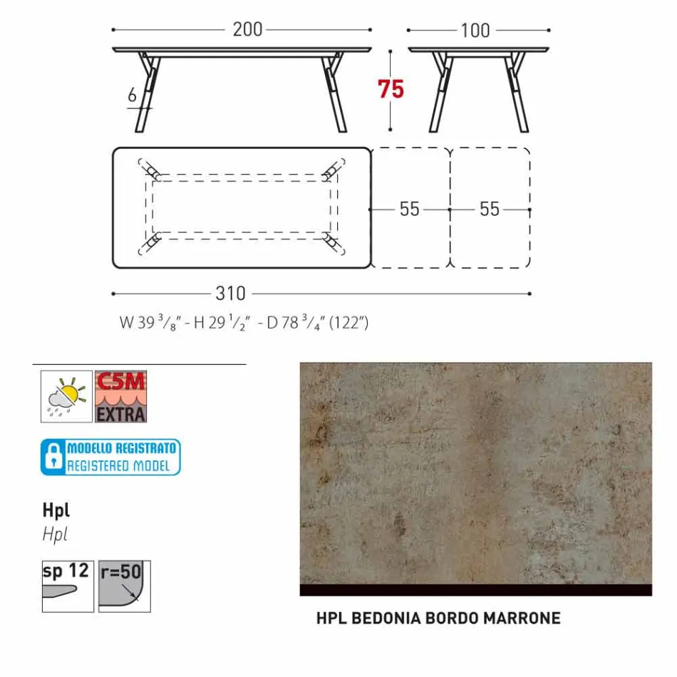 Varaschin Link mesa de jardim extensível com pés de teca, H75 cm Viadurini