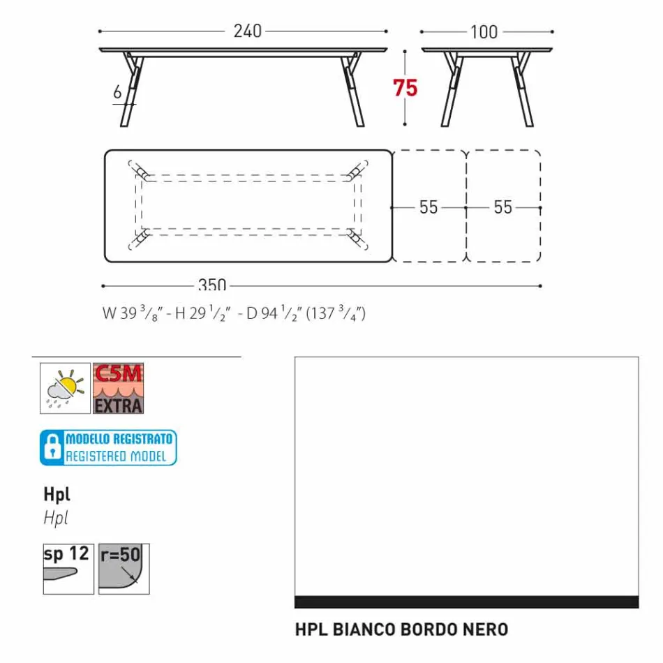 Varaschin Link mesa de jardim extensível com pés de teca, H75 cm Viadurini