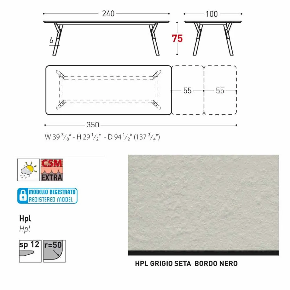 Varaschin Link mesa de jardim extensível com pés de teca, H75 cm Viadurini