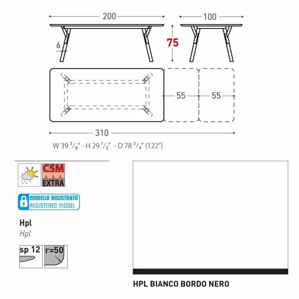 Varaschin Link mesa de jardim extensível com pés de teca, H75 cm Viadurini
