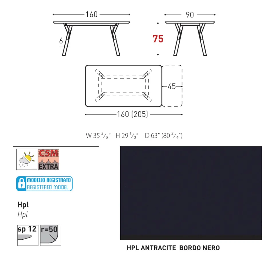 Varaschin Link mesa de jardim extensível de design moderno, A 73,2 cm Viadurini