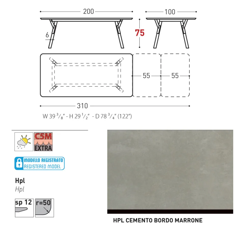 Varaschin Link mesa de jardim extensível de design moderno, A 73,2 cm Viadurini