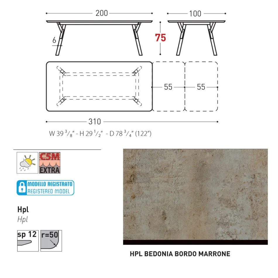 Varaschin Link mesa de jardim extensível de design moderno, A 73,2 cm Viadurini