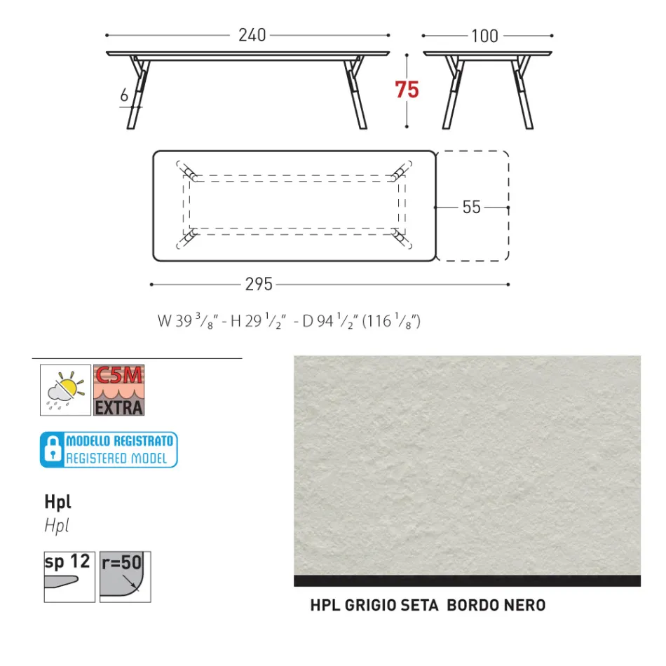 Varaschin Link mesa de jardim extensível de design moderno, A 73,2 cm Viadurini