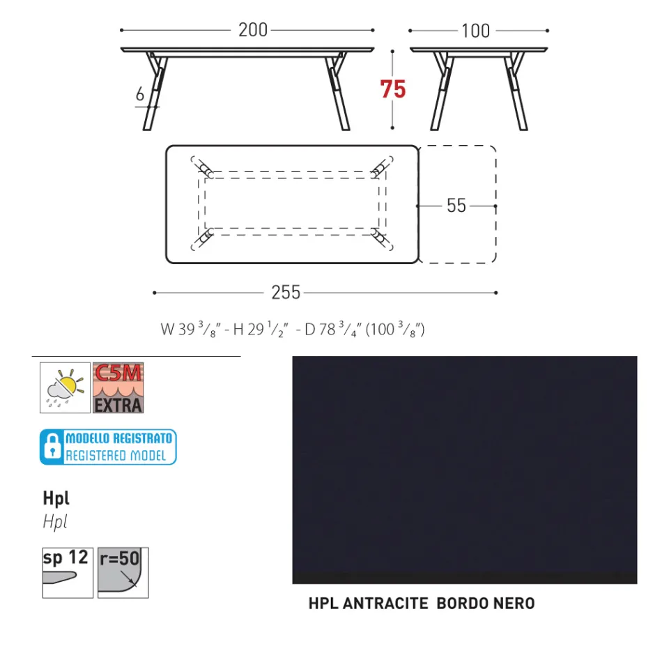 Varaschin Link mesa de jardim extensível de design moderno, A 73,2 cm Viadurini