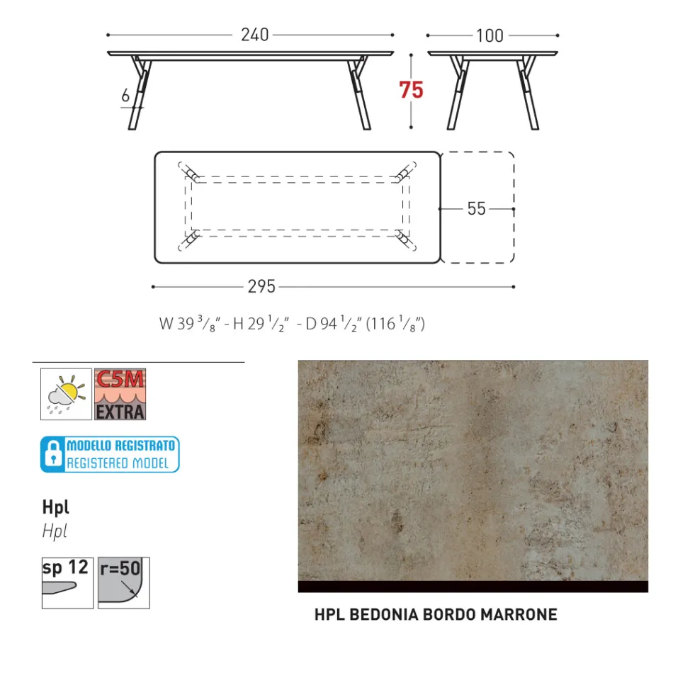 Varaschin Link mesa de jardim extensível de design moderno, A 73,2 cm Viadurini
