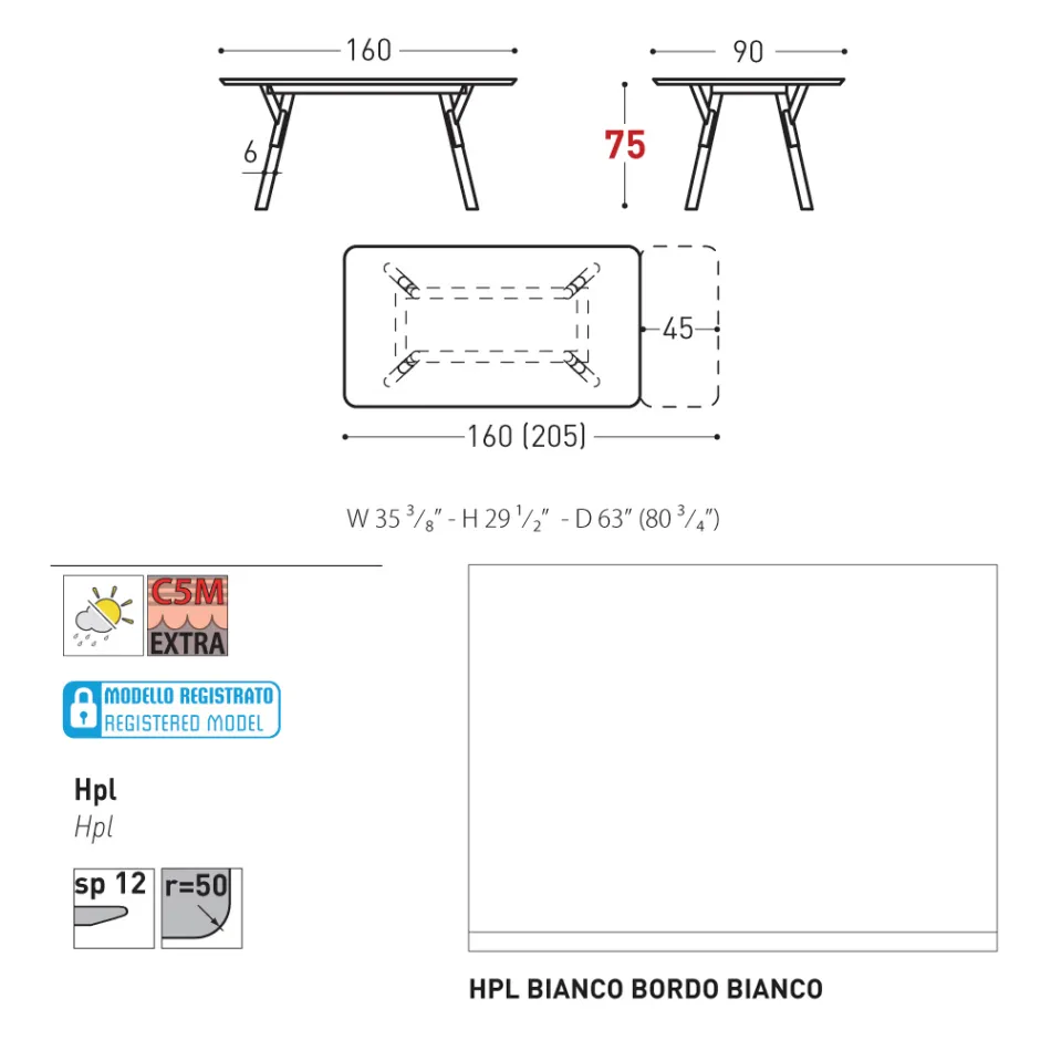 Varaschin Link mesa de jardim extensível de design moderno, A 73,2 cm Viadurini