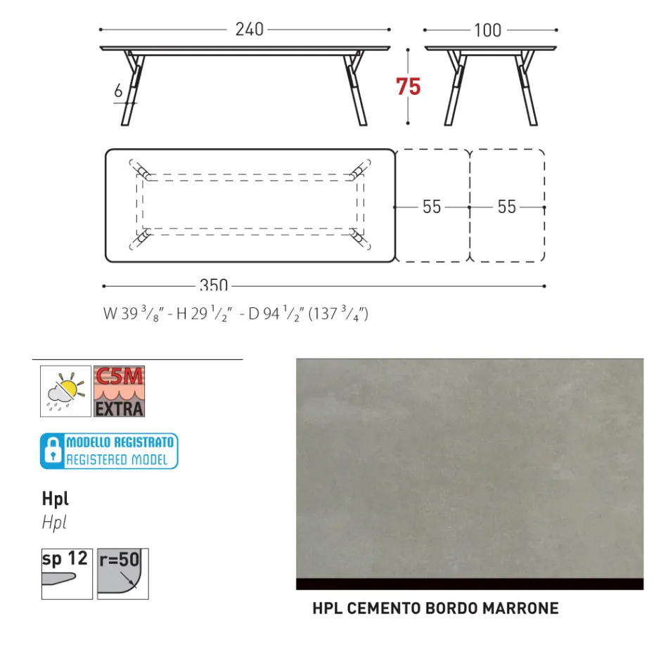 Varaschin Link mesa de jardim extensível de design moderno, A 73,2 cm Viadurini