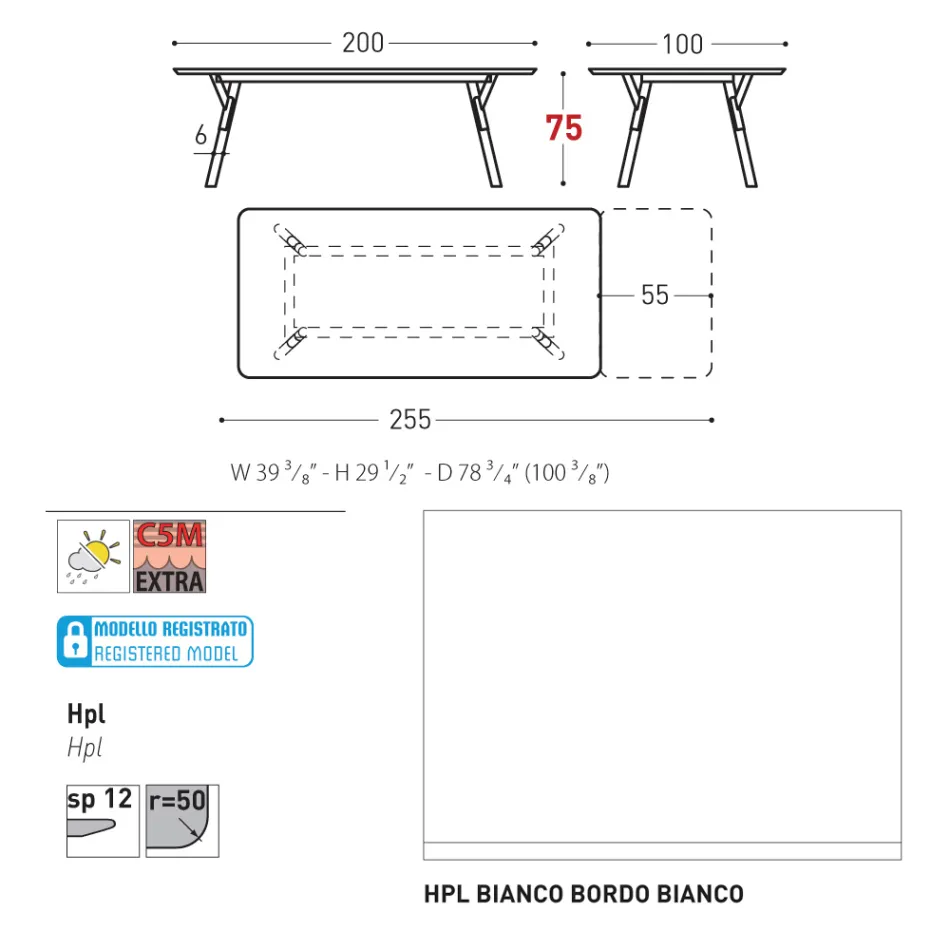 Varaschin Link mesa de jardim extensível de design moderno, A 73,2 cm Viadurini
