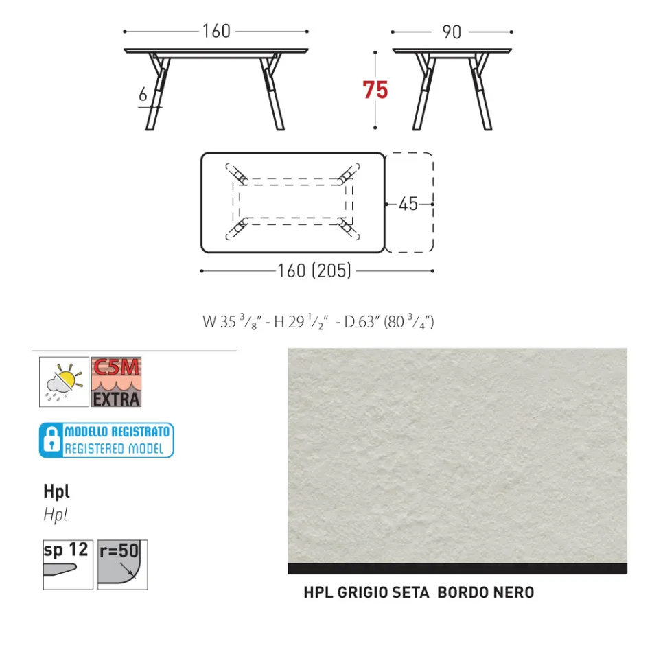 Varaschin Link mesa de jardim extensível de design moderno, A 73,2 cm Viadurini