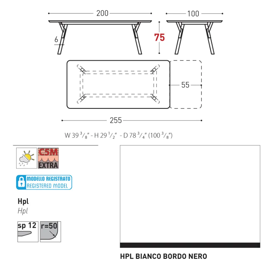 Varaschin Link mesa de jardim extensível de design moderno, A 73,2 cm Viadurini