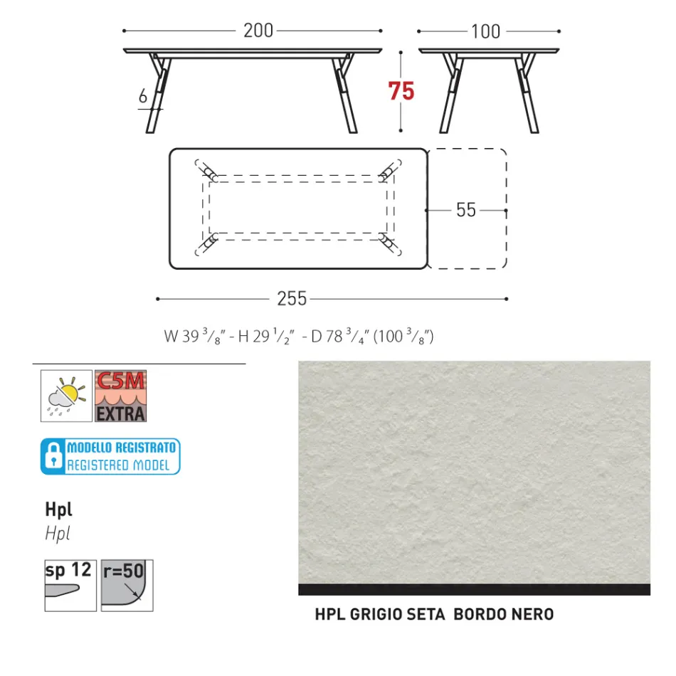 Varaschin Link mesa de jardim extensível de design moderno, A 73,2 cm Viadurini