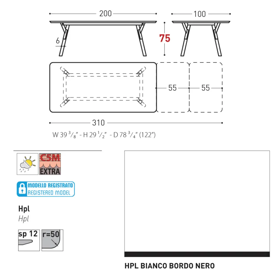 Varaschin Link mesa de jardim extensível de design moderno, A 73,2 cm Viadurini