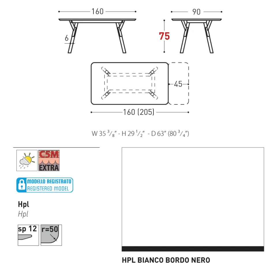 Varaschin Link mesa de jardim extensível de design moderno, A 73,2 cm Viadurini