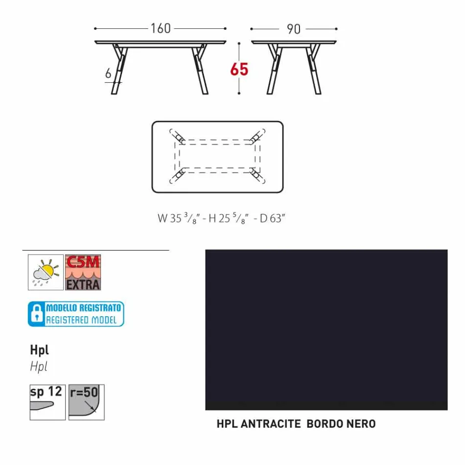 Varaschin Link mesa de jardim com pés em madeira de teca, H 65 cm Viadurini