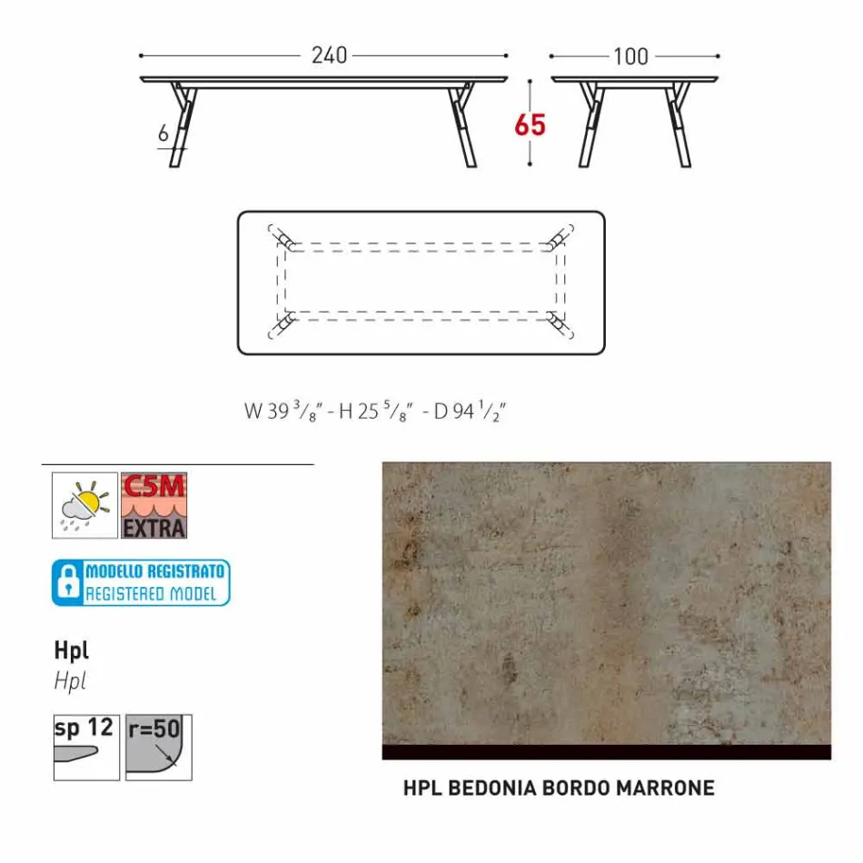 Varaschin Link mesa de jardim com pés em madeira de teca, H 65 cm Viadurini