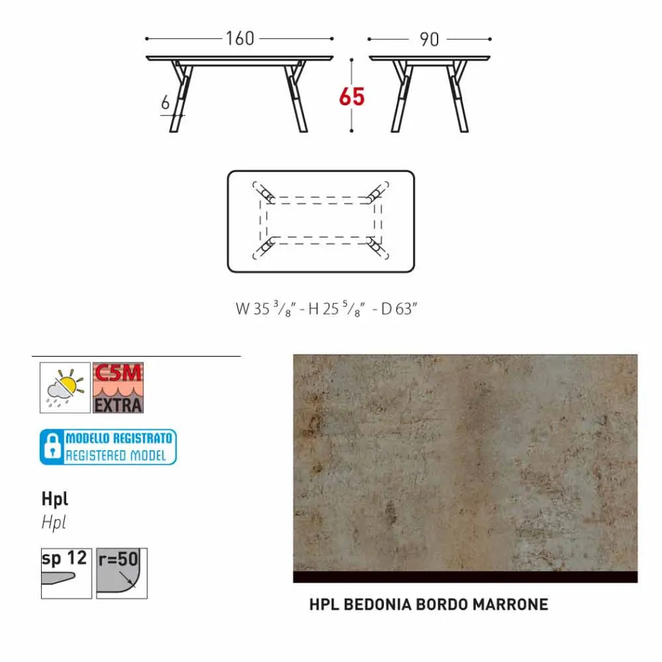 Varaschin Link mesa de jardim com pés em madeira de teca, H 65 cm Viadurini