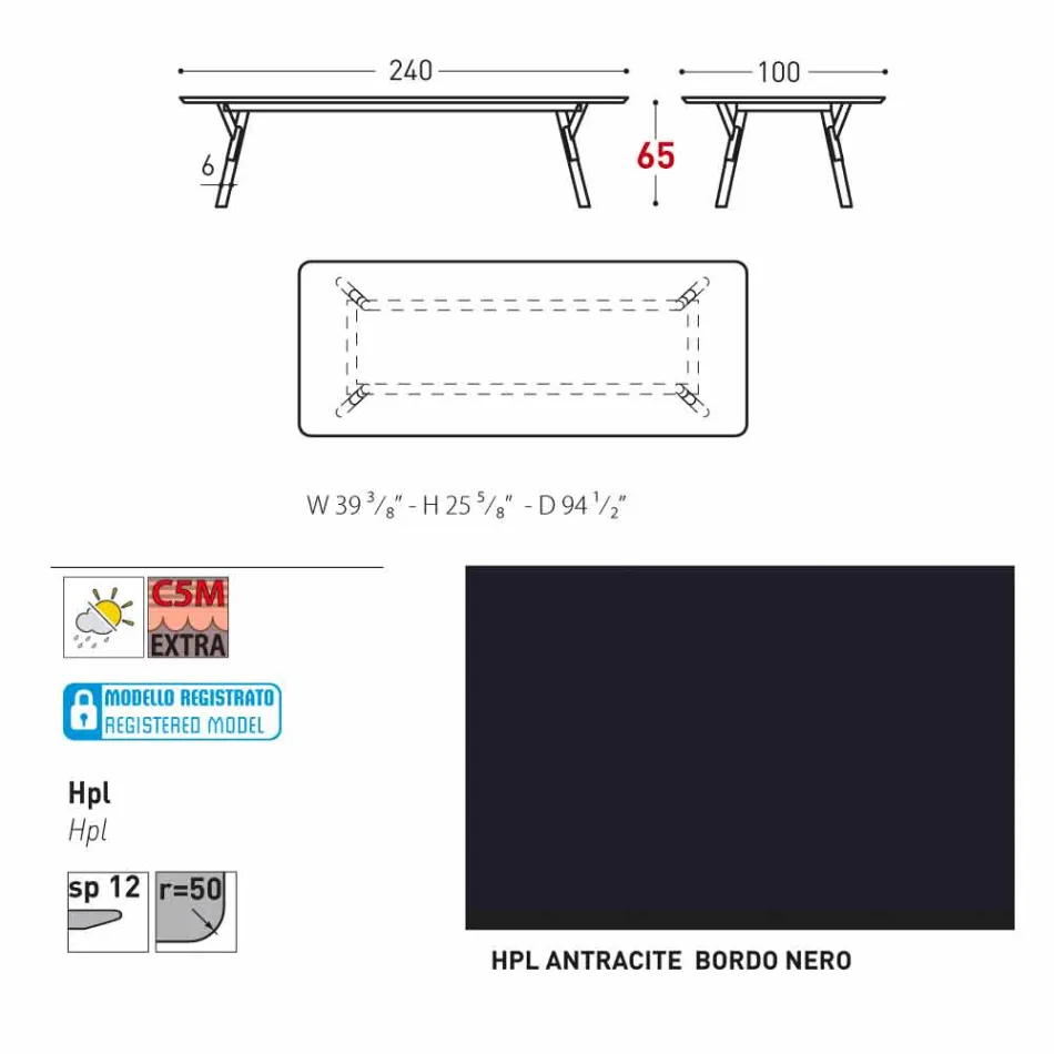 Varaschin Link mesa de jardim com pés em madeira de teca, H 65 cm Viadurini