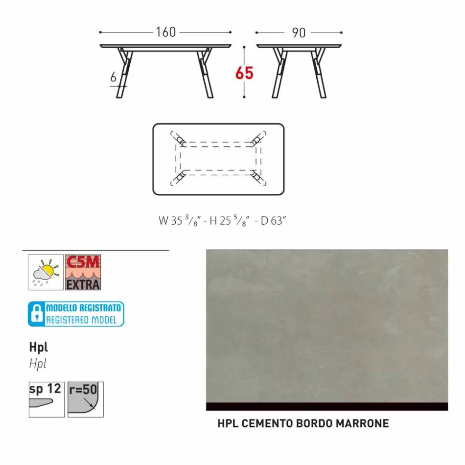 Varaschin Link mesa de jardim com pés em madeira de teca, H 75 cm Viadurini