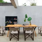 Varaschin Link mesa de jardim com pés em madeira de teca, H 75 cm Viadurini