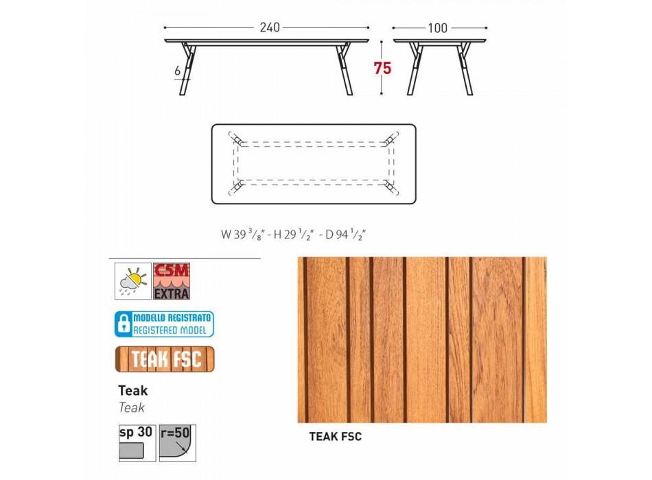 Varaschin Link mesa de jantar de madeira de teca para jardim H 75 cm Viadurini